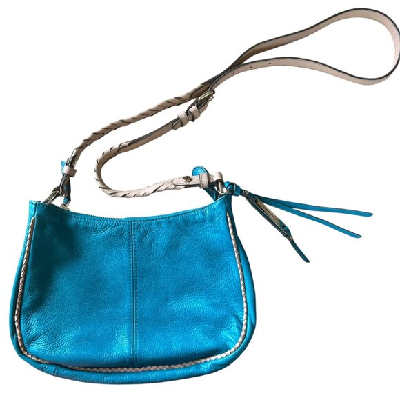 B. Makowsky Turquoise Blue Leather Purse With Leopard Print Lining - Picture 1 of 7